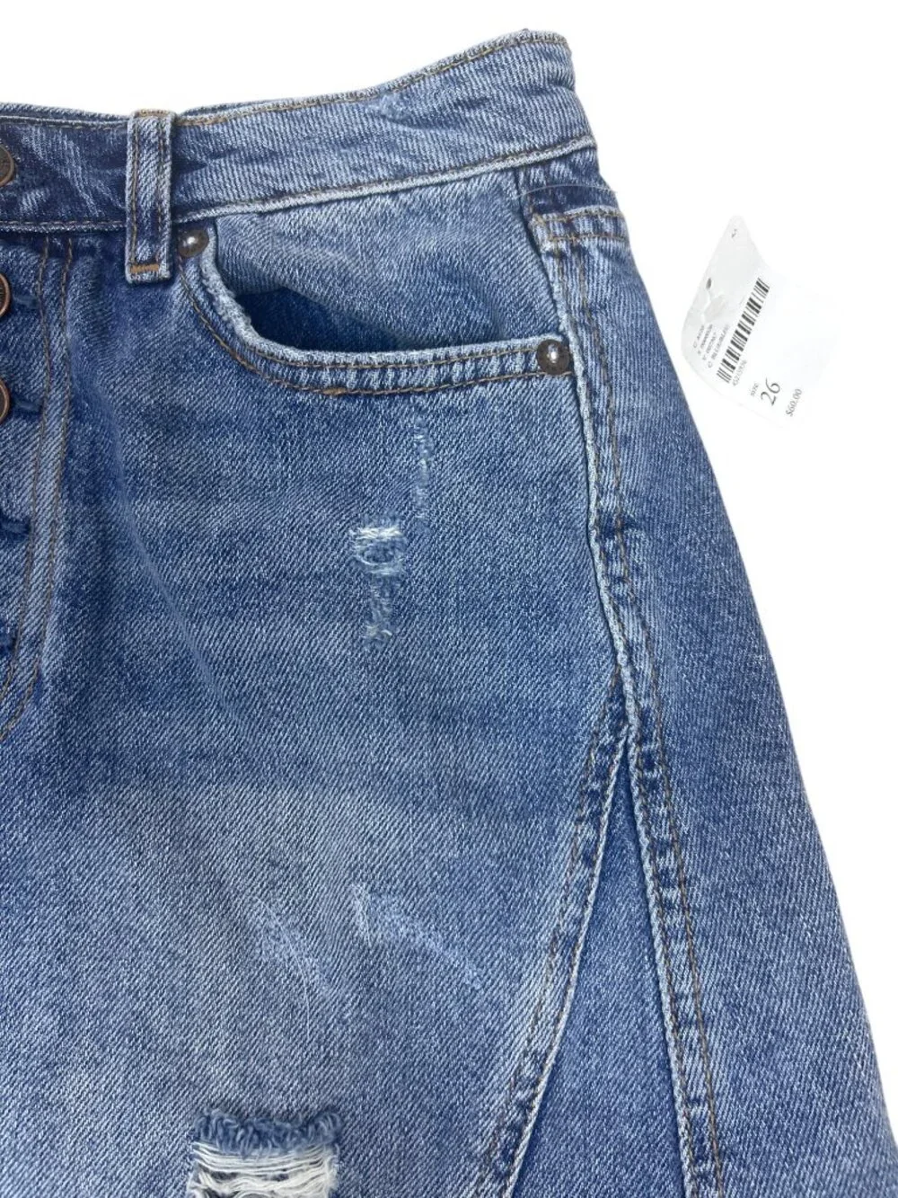 NWT We The Free Denim Mini Skirt Sz 26 Distressed Jean Skirt Blue Streetwear